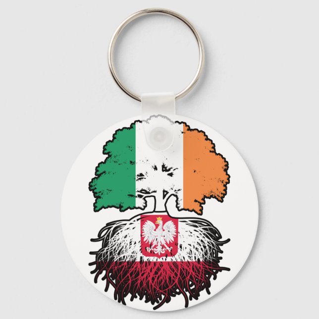 Poland Polish Irish Ireland Tree Roots Flag Keychain (Front)