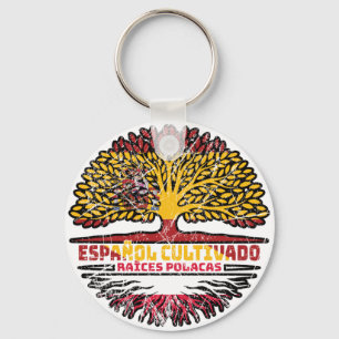 Poland Polish Spain Spanish Tree Roots Flag Keychain