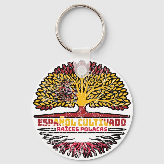Poland Polish Spain Spanish Tree Roots Flag Keychain (Front)