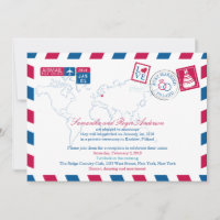 POLAND Red Blue Airmail Post Wedding