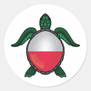 Poland sea turtle flag classic round sticker