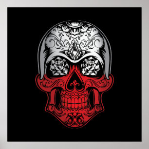 Poland Skull And Roses Flag Poster