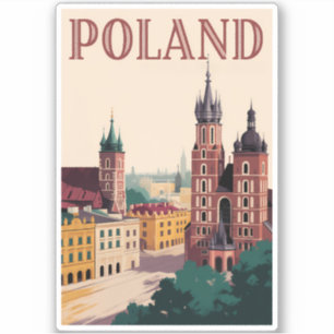 Poland Skyline Illustration Travel Art Vintage