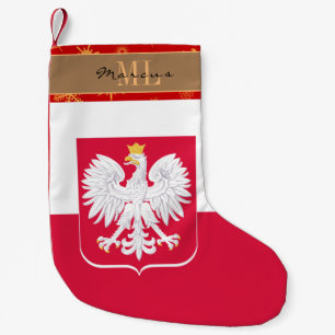 Poland stocking, Polish Flag, monogram, snowflake Small Christmas Stocking