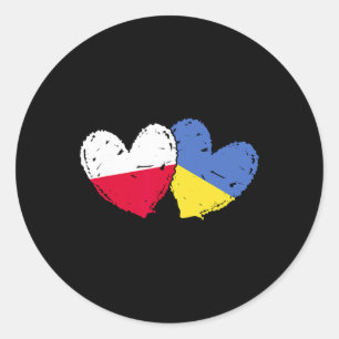 Poland Ukraine Heart Flags Polish Ukrainian Dual F Classic Round Sticker