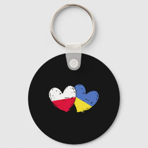 Poland Ukraine Heart Flags Polish Ukrainian Dual F Keychain