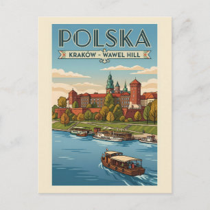 Poland Wawel Royal Castle Illustration Travel Art Postcard