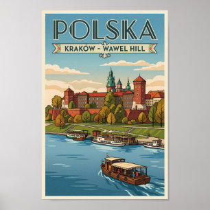 Poland Wawel Royal Castle Illustration Travel Art  Poster