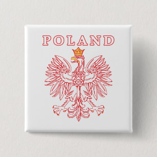 Poland With Red Polish Eagle 2 Inch Square Button