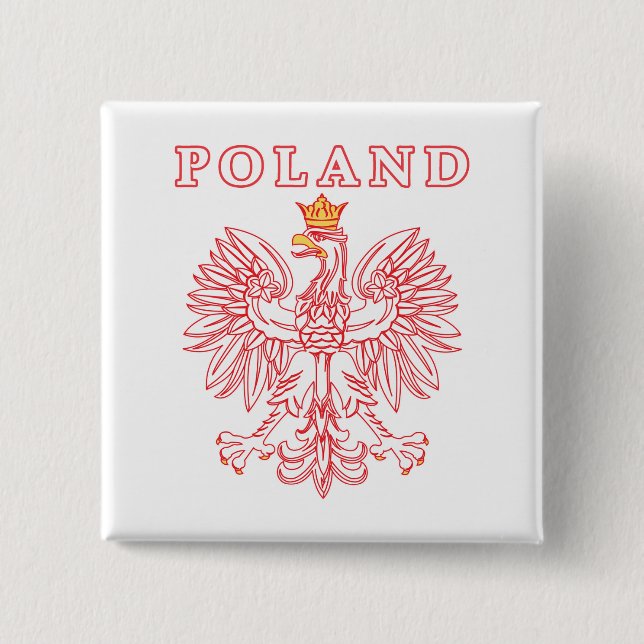 Poland With Red Polish Eagle 2 Inch Square Button (Front)