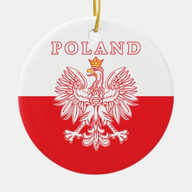 Poland With Red Polish Eagle Ceramic Ornament (Front)