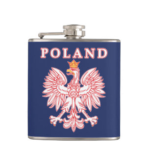 Poland With Red Polish Eagle Hip Flask