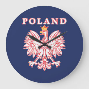 Poland With Red Polish Eagle Large Clock