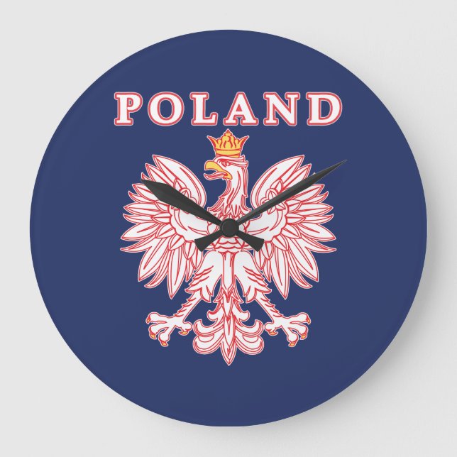 Poland With Red Polish Eagle Large Clock (Front)