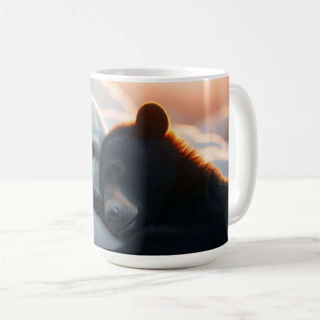 Polar and black bear hugging coffee mug (Front Right)