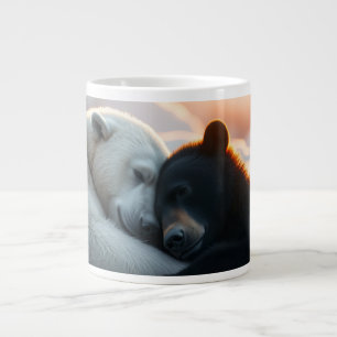 Polar and black bear hugging large coffee mug