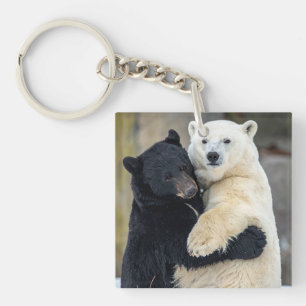 Polar and Black bears hugging Keychain