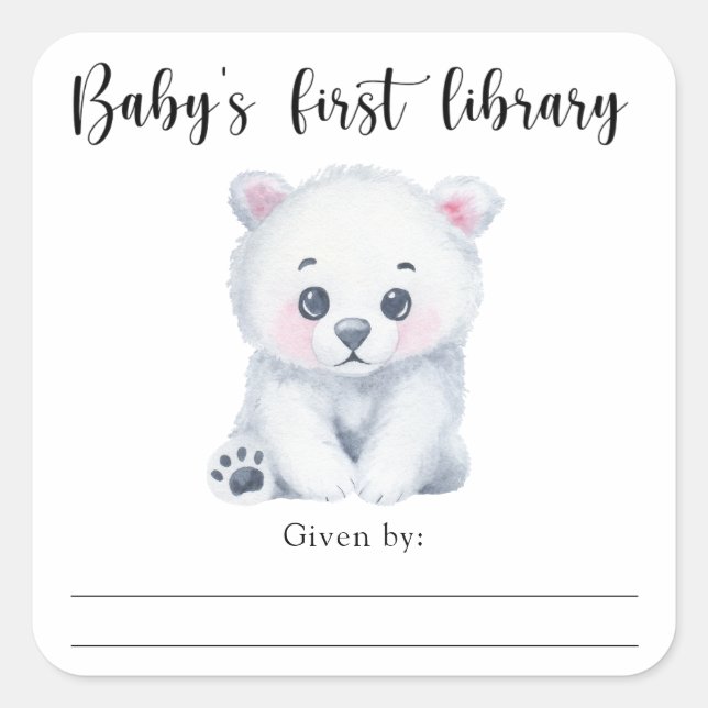 Polar baby bear - baby's first library square sticker (Front)