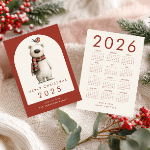 Polar Bear 2026 Calendar Merry Christmas Holiday Card