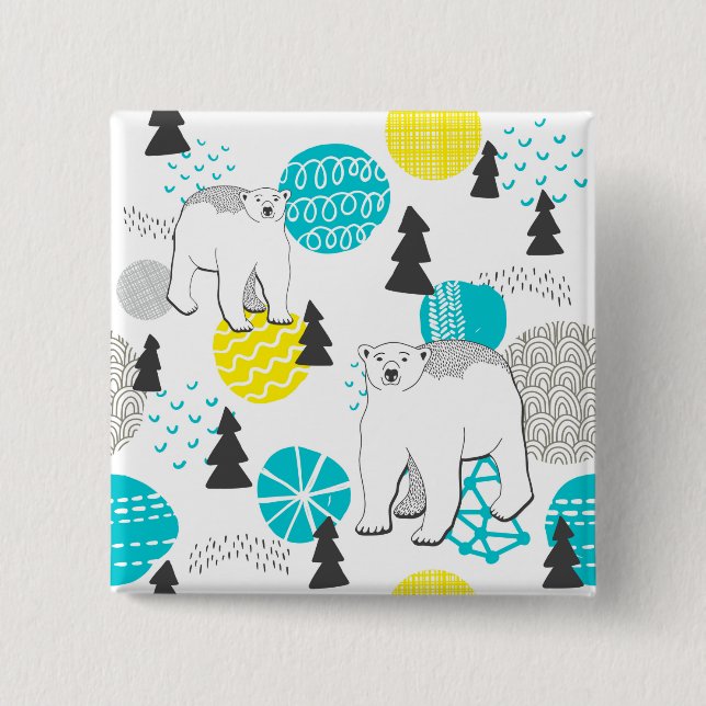 Polar bear 2 inch square button (Front)