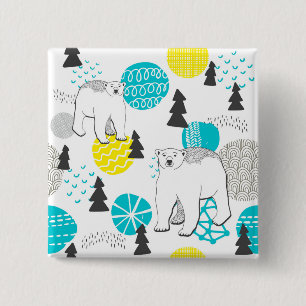 Polar bear 2 inch square button