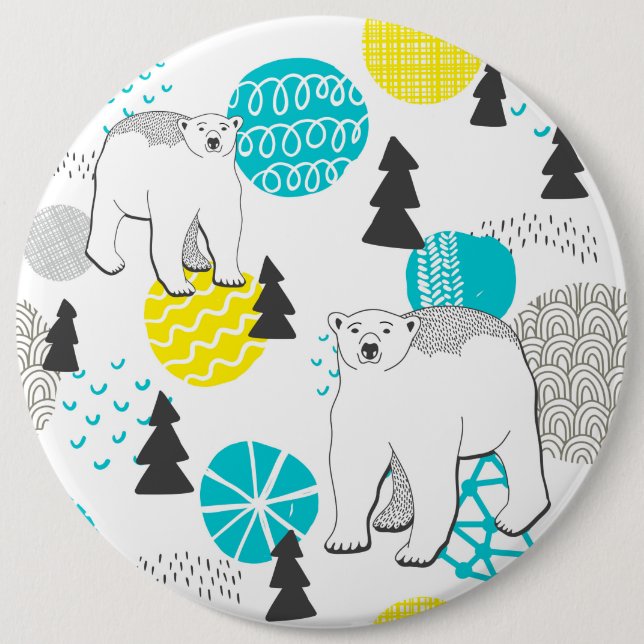 Polar bear 6 inch round button (Front)