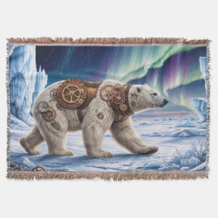 Polar Bear and Aurora Art Throw Blanket
