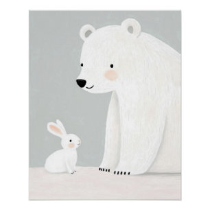 Polar Bear and Bunny Nursery Print, Kids Room Art Poster