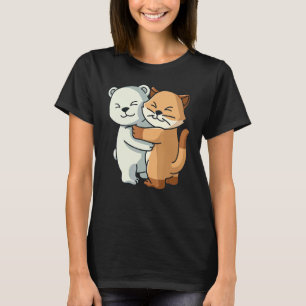 Polar Bear And Cat Kitten Cute Animal   Hugging Wo T-Shirt