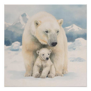 Polar Bear and Cub Arctic Elegance Poster