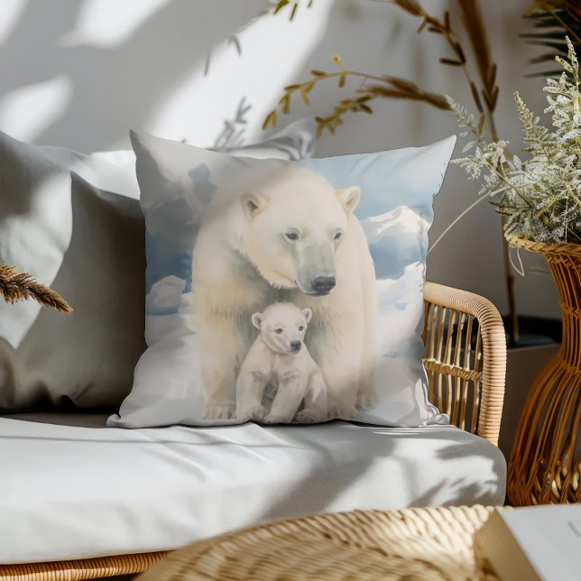 Polar Bear and Cub Arctic Elegance Throw Pillow (Creator Uploaded)