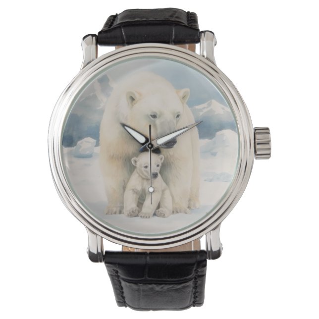 Polar Bear and Cub Arctic Elegance Watch (Front)