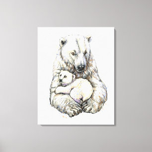 Polar Bear And Cub Canvas Print