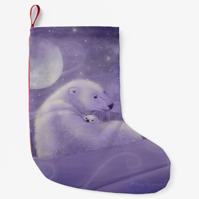 Polar Bear and Cub Fantasy Wildlife Art Small Christmas Stocking (Front)