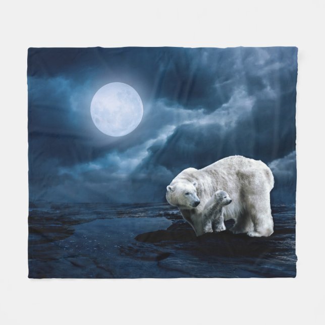 Polar Bear and Cub Fleece Blanket (Front (Horizontal))