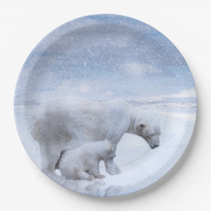 Polar bear and cub paper plate