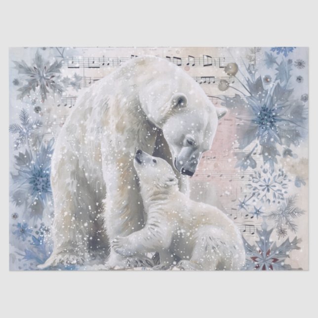 Polar Bear and Cub Watercolor Tissue Paper (Front)