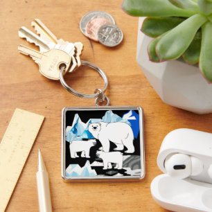Polar Bear And Cubs Keychain
