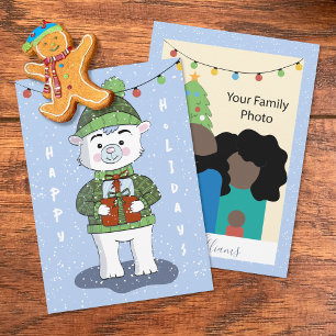 Polar Bear and Family Photo Flat Holiday Card