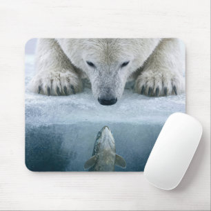 Polar Bear and Fish Standoff Mouse Pad