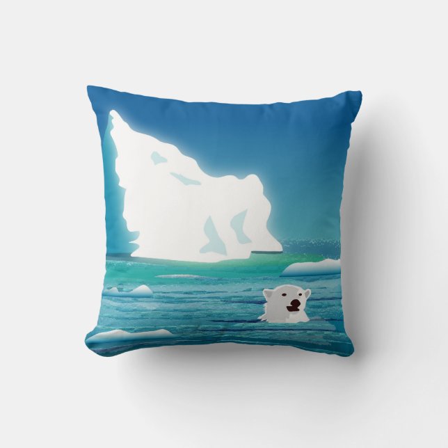 Polar Bear and Ice Throw Pillow (Front)
