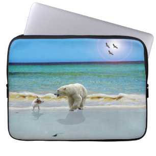 Polar Bear And Jack Russel On The Beach, Laptop Sleeve