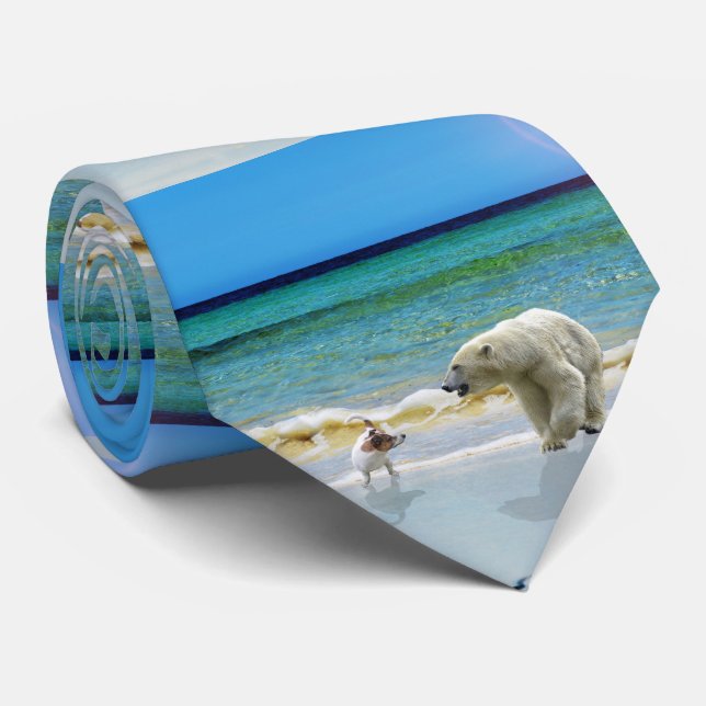 Polar Bear And Jack Russel On The Beach, Tie (Rolled)