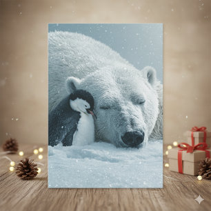 Polar bear and Penguin Christmas Holiday Postcard