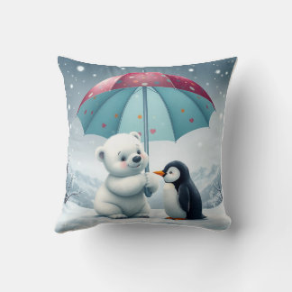 Polar Bear and Penguin Pillow Cushion