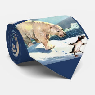 polar bear and penguin print tie