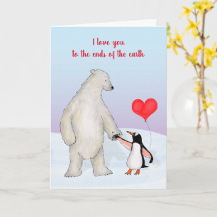 Polar bear and penguin Valentine's card