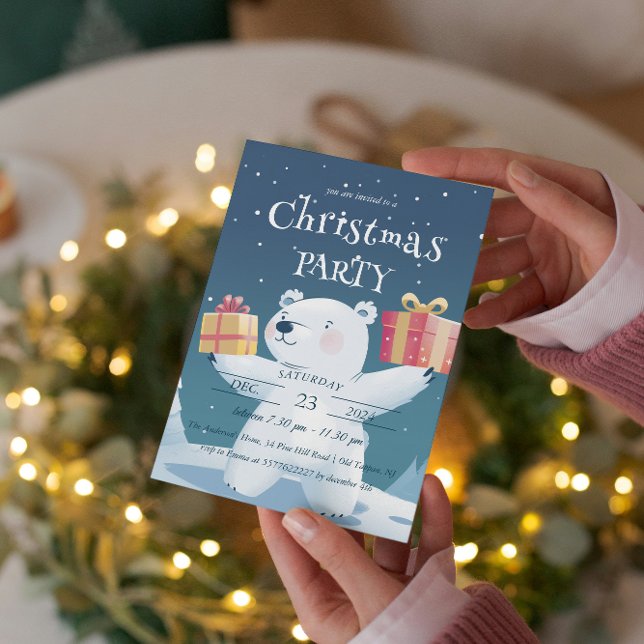 Polar Bear and Presents Christmas Party Invitation (Creator Uploaded)