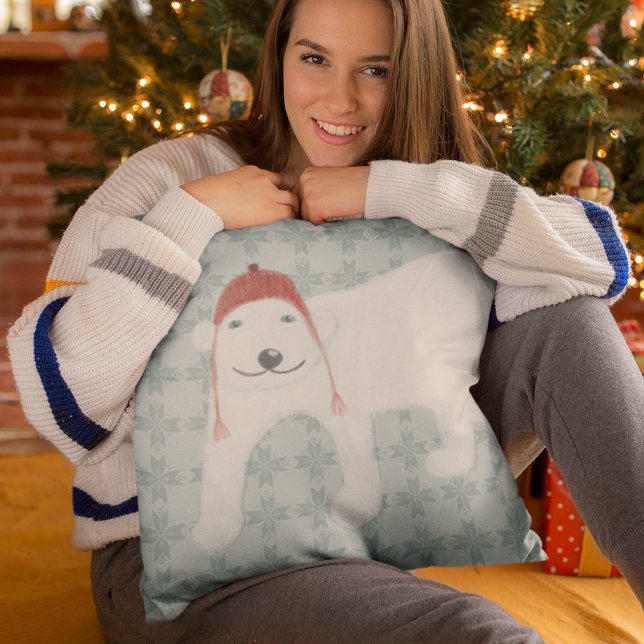 Polar Bear and Reindeer Illustrations Winter Throw Pillow (Creator Uploaded)