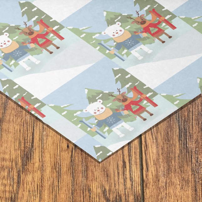 Polar Bear and Reindeer Pattern Blue Tissue Paper (Creator Uploaded)